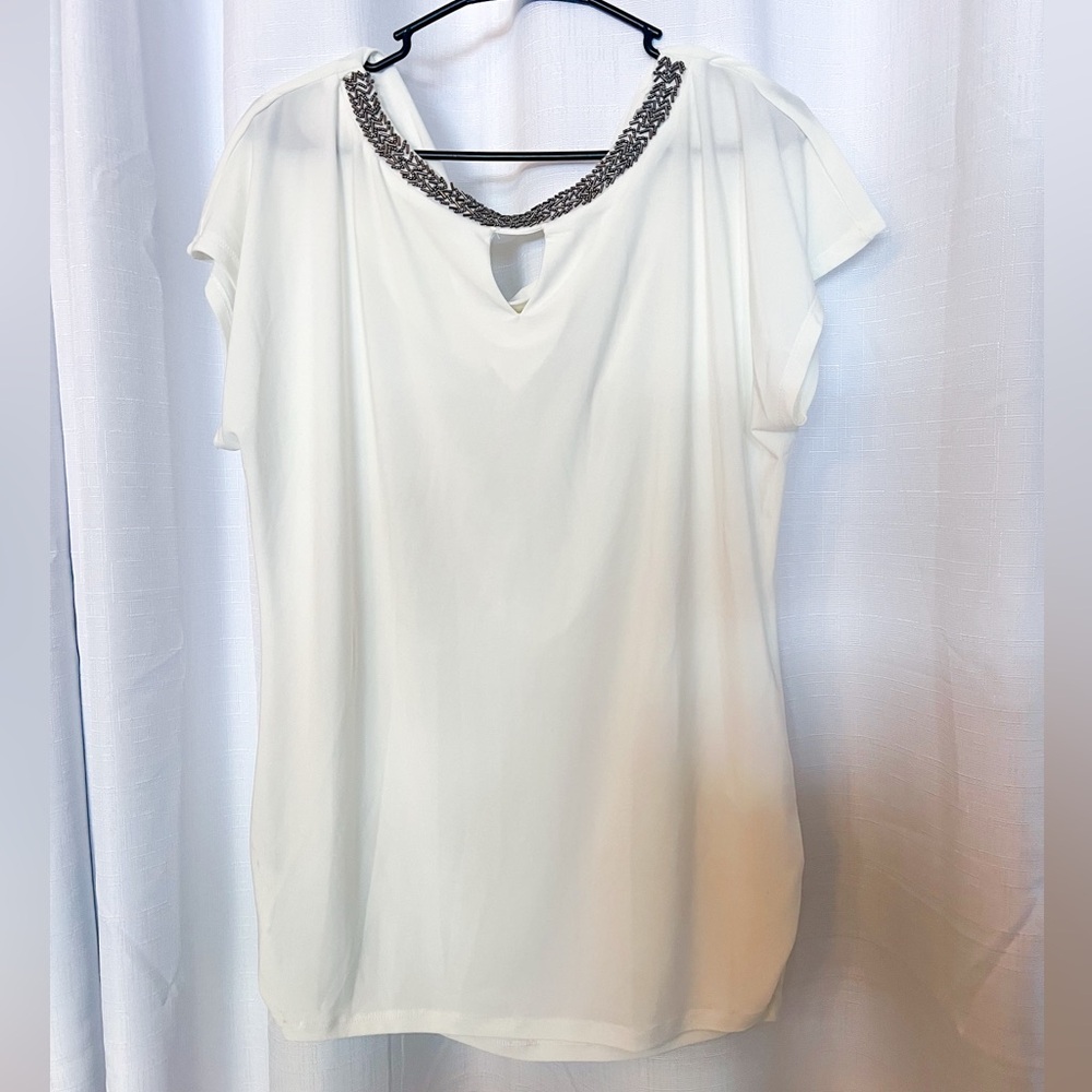 Maurices White Blouse with Beaded Neckline